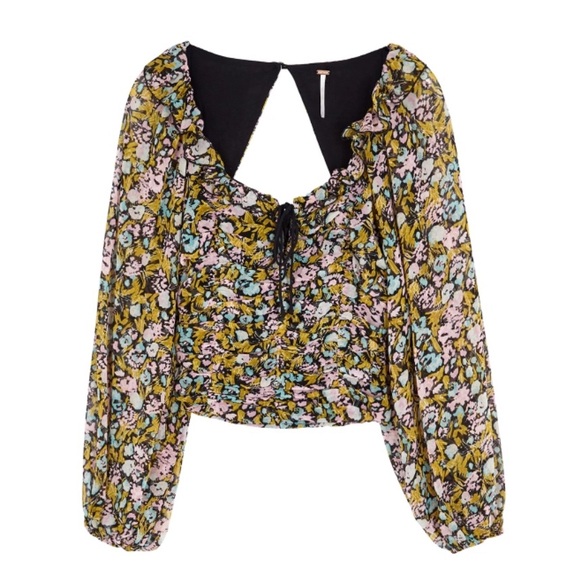 FREE PEOPLE MABEL CHIFFON FLORAL PRINT BLOUSE SIZE XS - Picture 2 of 13